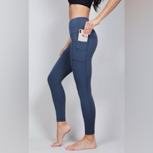 Yogalicious Pants - YOGALICIOUS "LUX" HIGH WAIST 7/8 ANKLE LEGGING WITH SIDE POCKETS. Blue. Small.